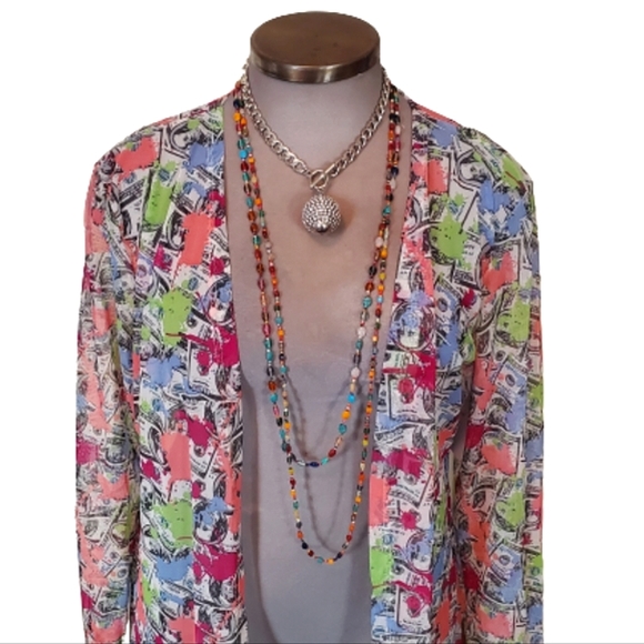 SHOW ME THE MONEY ☆ PAINT SPATTER PRINT MESH DUSTER/COVER-UP ☆ 2x ☆  NWT - Picture 3 of 8